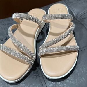 Beige Sandals with Rhinestone Straps
